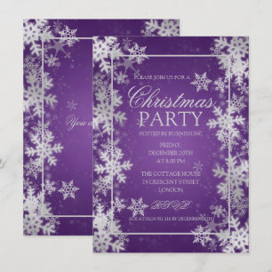 Invitation Fête de Noël des flocons de neige violet argenté
