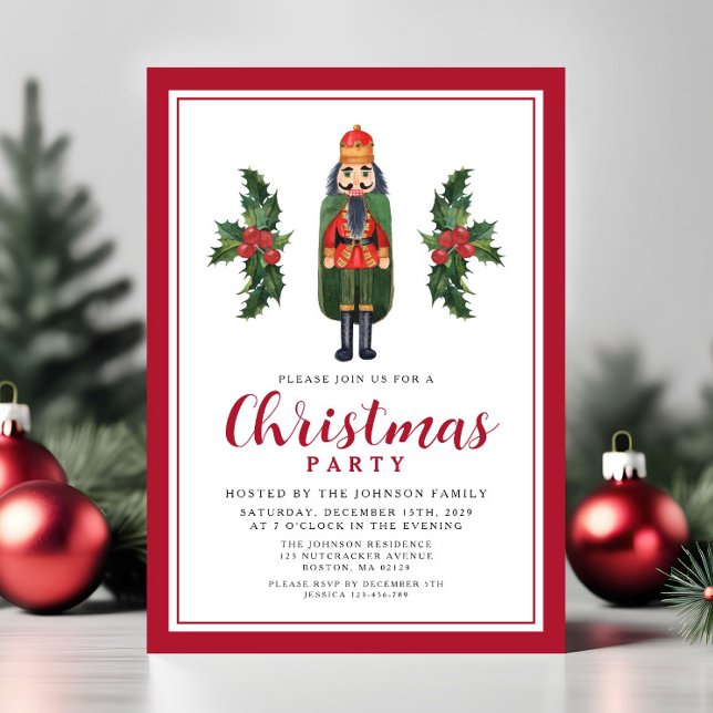 Invitation Fête de Noël des Noirs (Red Nutcracker Christmas Party Invitation
)