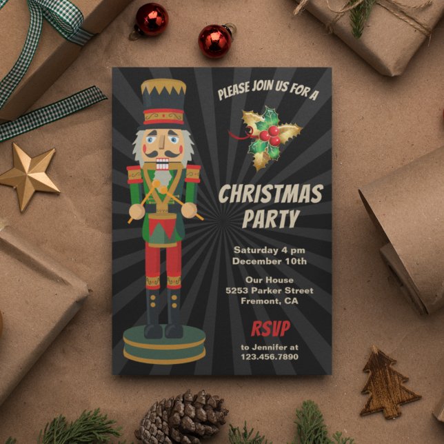 Invitation Fête de Noël des Noisettes rouges et vertes (Créateur téléchargé)