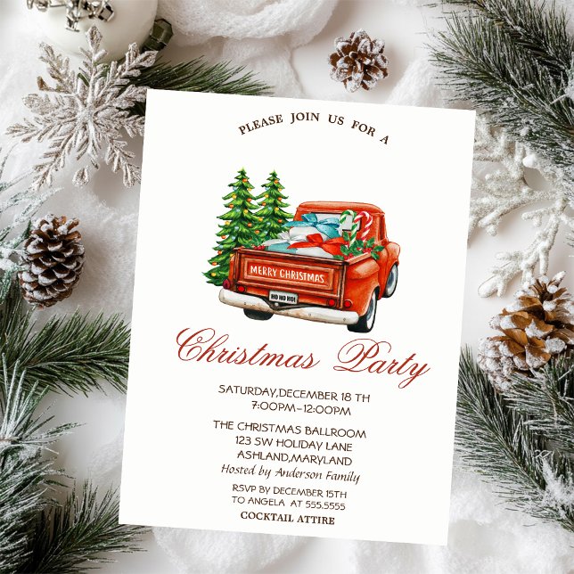 Invitation Fête de Noël des pins de Camion Rouge (Créateur téléchargé)