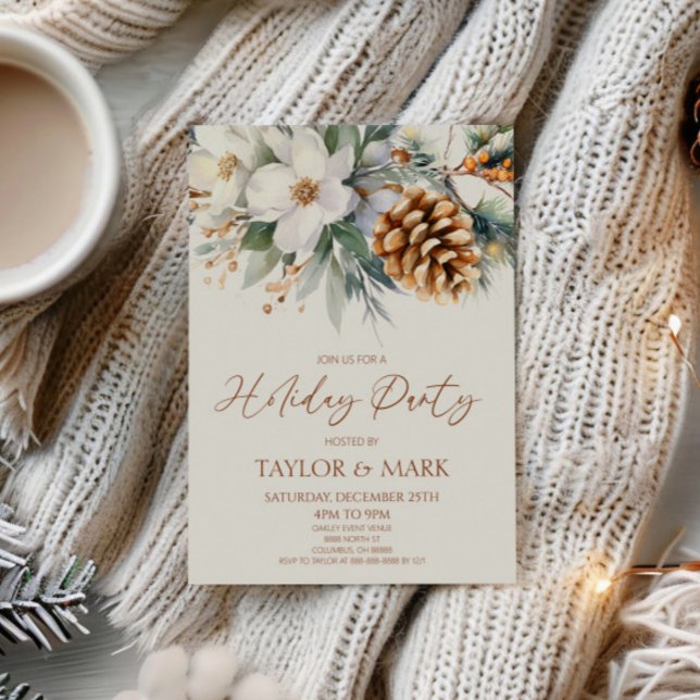 Invitation Fête de Noël des pins floraux d'hiver (Créateur téléchargé)