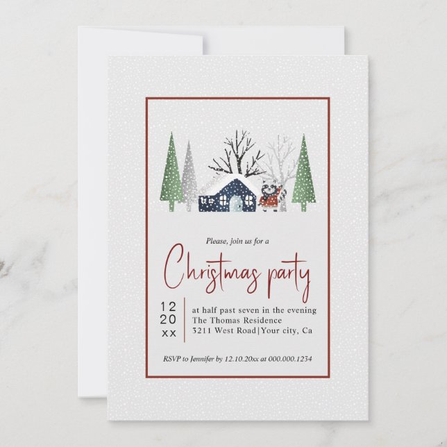 Invitation Fête de Noël des ratons d'hiver et des chutes de n (Devant)