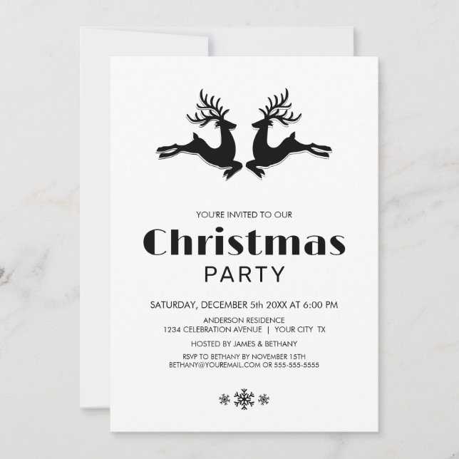 Invitation Fête de Noël des rennes blancs noirs (Devant)