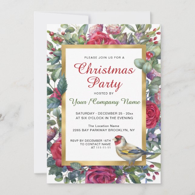 Invitation Fête de Noël des Roses d'hiver Floral Wreath (Devant)