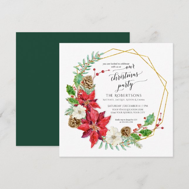 Invitation Fête de Noël d'hiver Aquarelle | Carré (Devant / Derrière)