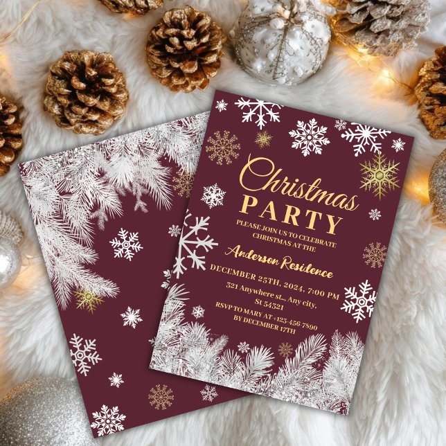 Invitation Fête de Noël d'hiver rouge de pin à neige moderne (Créateur téléchargé)