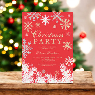 Invitation Fête de Noël d'hiver rouge de pin à neige moderne