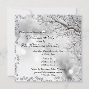 Invitation Fête de Noël d'hiver Silver Sparken Double face