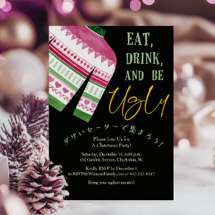 Invitation Fête de Noël doux Noir Rouge Vert Knit
