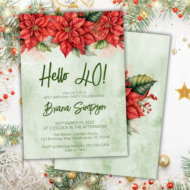 Invitation Fête de Noël du 40e anniversaire Poinsettia (Créateur téléchargé)