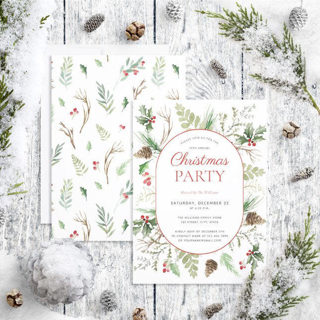 Invitation Fête de Noël du Berry Pinecone de Forêt Moderne (Créateur téléchargé)