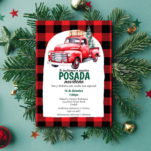 Invitation Fête de Noël du Camion Rouge espagnol Posada Navid (Créateur téléchargé)