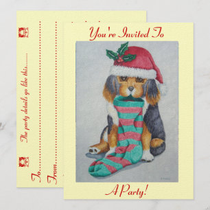 Invitation fête de noël du chiot noir et brun