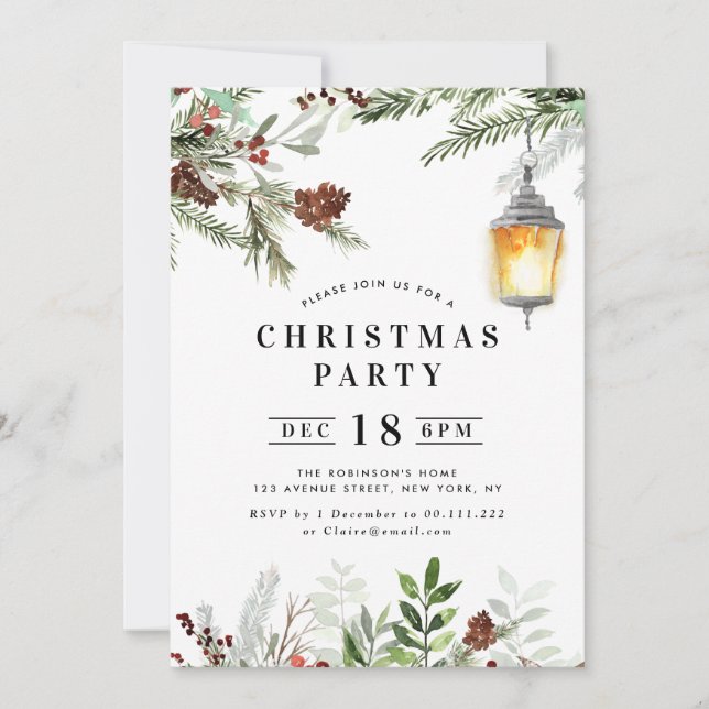 Invitation fête de noël du feuillage d' hiver (Devant)
