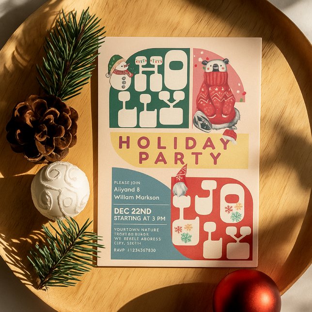 Invitation Fête de Noël du Motif géométrique HollyJolly (Créateur téléchargé)