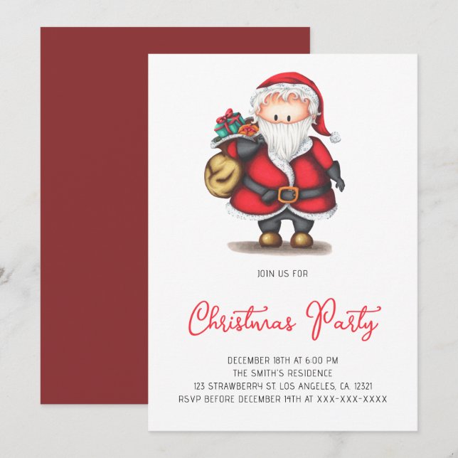 Invitation Fête de Noël du Père Noël (Devant / Derrière)