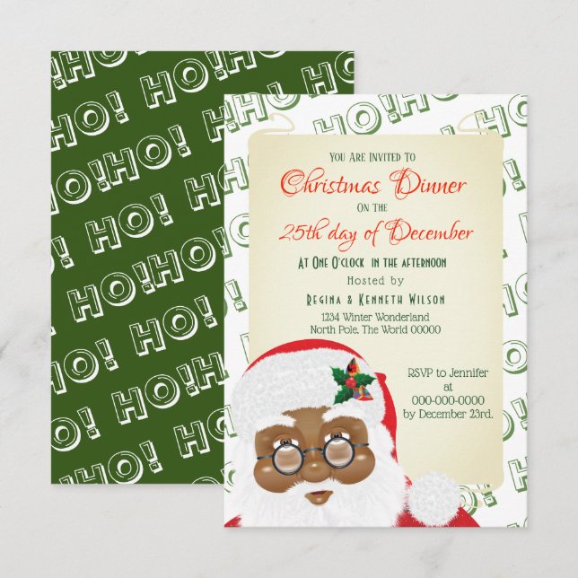 Invitation Fête de Noël du Père Noël africain américain (Devant / Derrière)