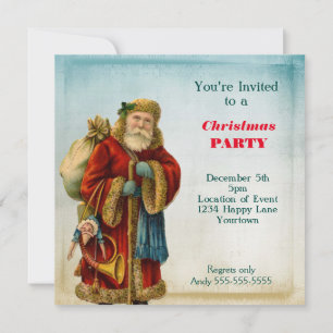 Invitation Fête de Noël du Père Noël de l'ancien monde vintag