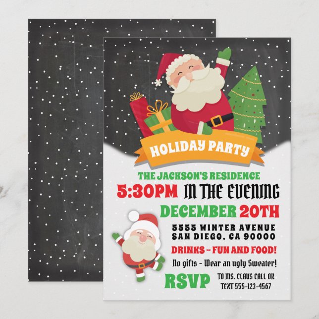 Invitation Fête de Noël du Père Noël Neige (Devant / Derrière)