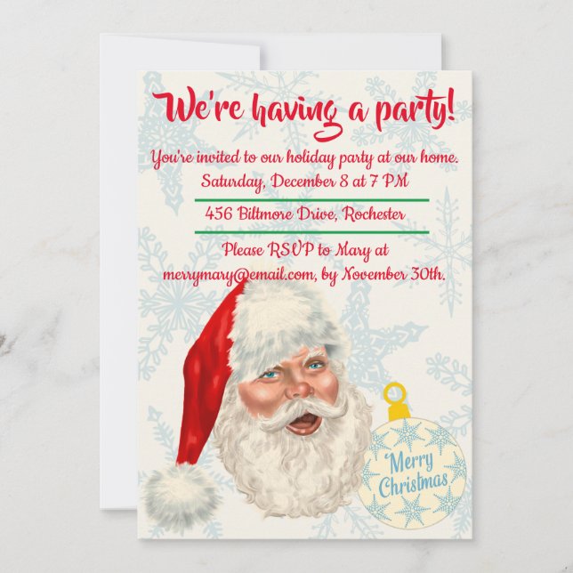 Invitation Fête de Noël du Père Noël rétro (Devant)
