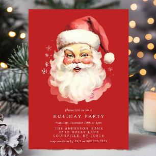 Invitation Fête de Noël du Père Noël Rétro Vintage Rouge
