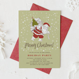 Invitation Fête de Noël du Père Noël vintage et des flocons d