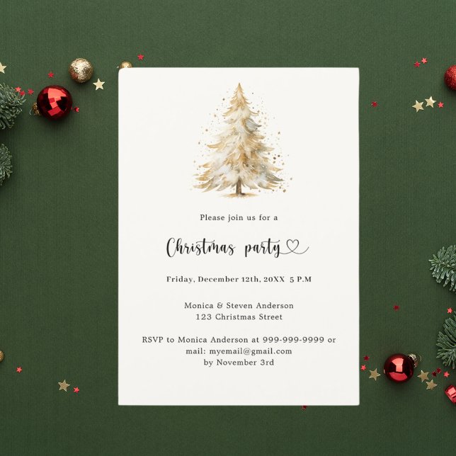 Invitation Fête de Noël du pin beige (Créateur téléchargé)