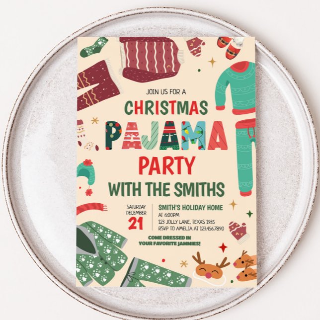 Invitation Fête de Noël du pyjama de Fête du bois (Holiday Slumber Pajama Christmas Party Invitation)