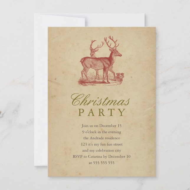 Invitation Fête de Noël du Vintage Red Deer Russe (Devant)