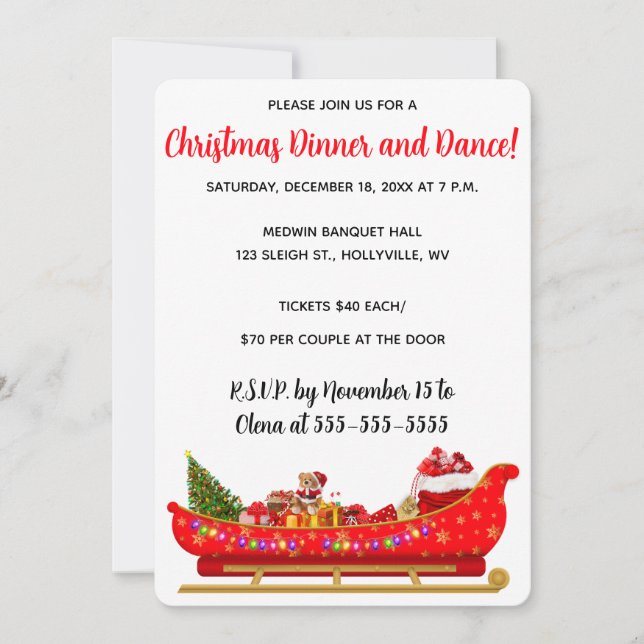 Invitation Fête de Noël Editable Red Santas Sleigh (Devant)