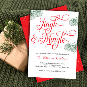 Invitation Fête de Noël Elegant Greenery Jingle & Mingle