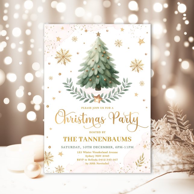 Invitation Fête de Noël | Élégant Pink Gold Winter Holiday (Créateur téléchargé)