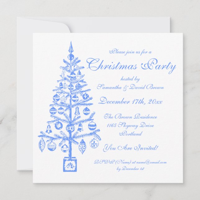 Invitation Fête de Noël Elégante Arbre bleu (Devant)