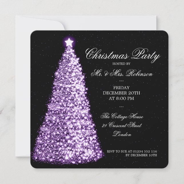 Invitation Fête de Noël élégante Arbre pourpre (Devant)
