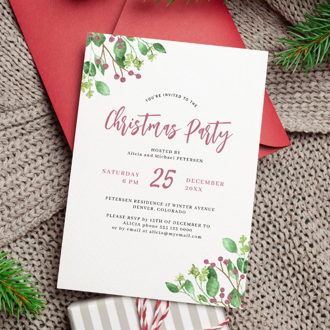 Invitation Fête de Noël élégante de la baie Sainte verdoyante (Créateur téléchargé)