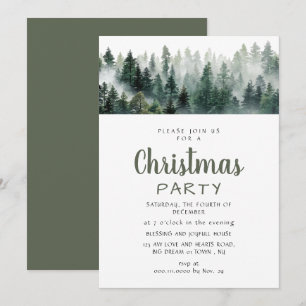 Invitation Fête de Noël élégante et moderne en forêt de pins