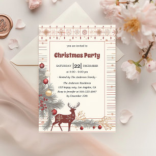 Invitation Fête de Noël Élégante et Rustique avec Renne