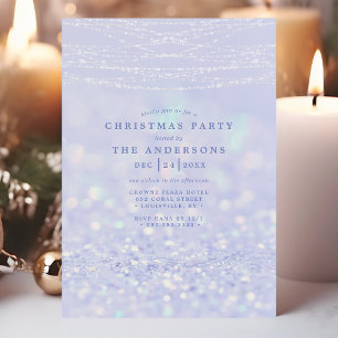Invitation Fête de Noël élégante paillettes bleues et argent
