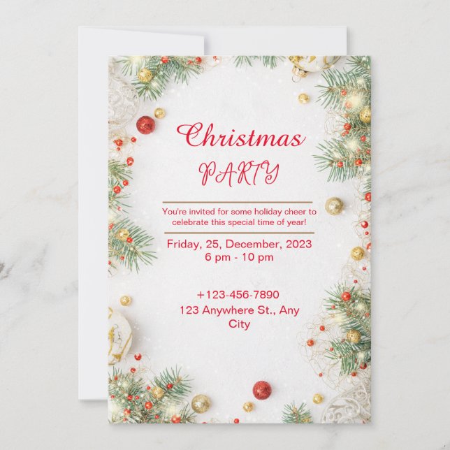 Invitation Fête de Noël Elégante Rouge Et Blanc (Devant)