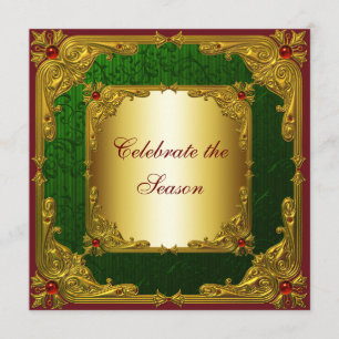 Invitation Fête de Noël élégante rouge vert or
