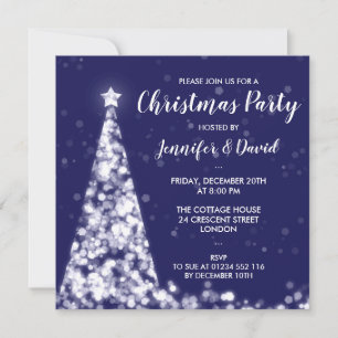 Invitation Fête de Noël en argent et bleu marine