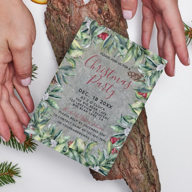 Invitation Fête de Noël en bois de béton rustique (Christmas party is coming up soon, grab your friends and join us for an unforgettable night of fun!)