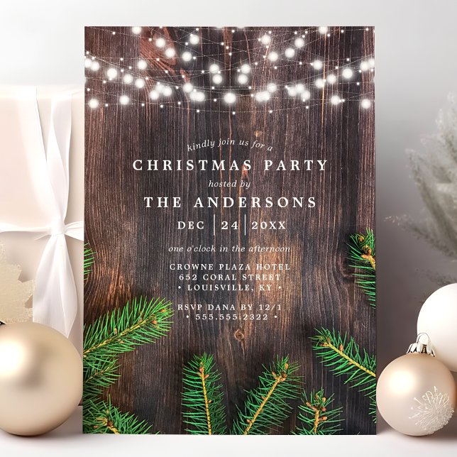 Invitation Fête de Noël en bois de pin rouge (Créateur téléchargé)