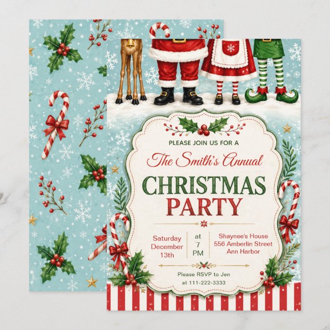 Invitation Fête de Noël en dessin animé (Devant / Derrière)