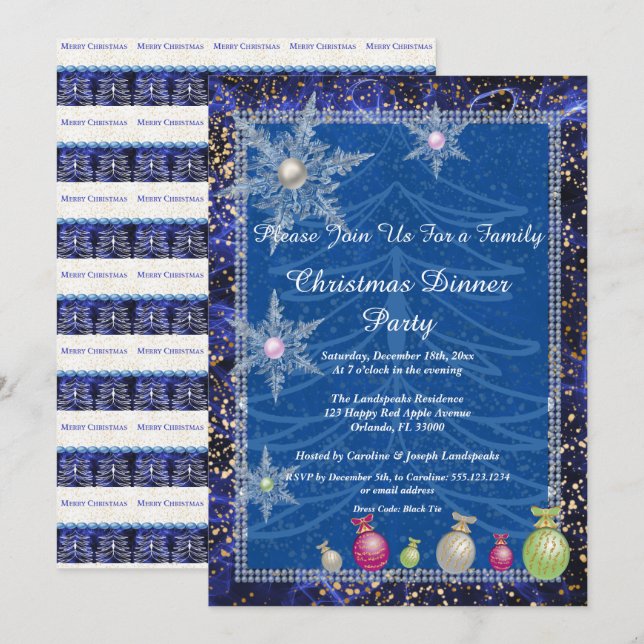 Invitation Fête de Noël en famille White Tree Ice Snowflakes (Devant / Derrière)