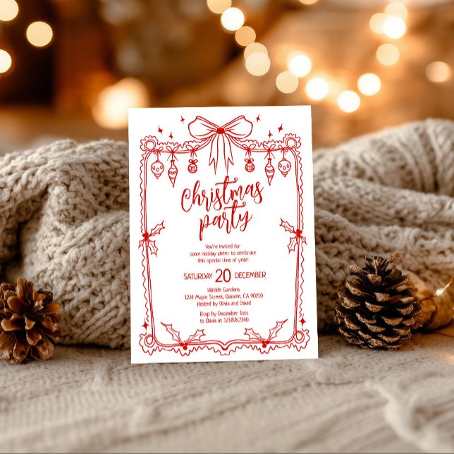 Invitation Fête de Noël en fantaisie rouge et blanche (Créateur téléchargé)