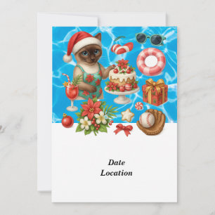 Invitation Fête de Noël en Juillet au bord de la piscine avec