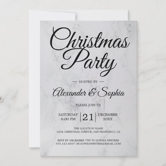 Invitation Fête de Noël en marbre (Devant)
