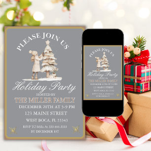 Invitation Fête de Noël en Or et Argent