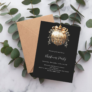 Invitation Fête de Noël en or noir bauble